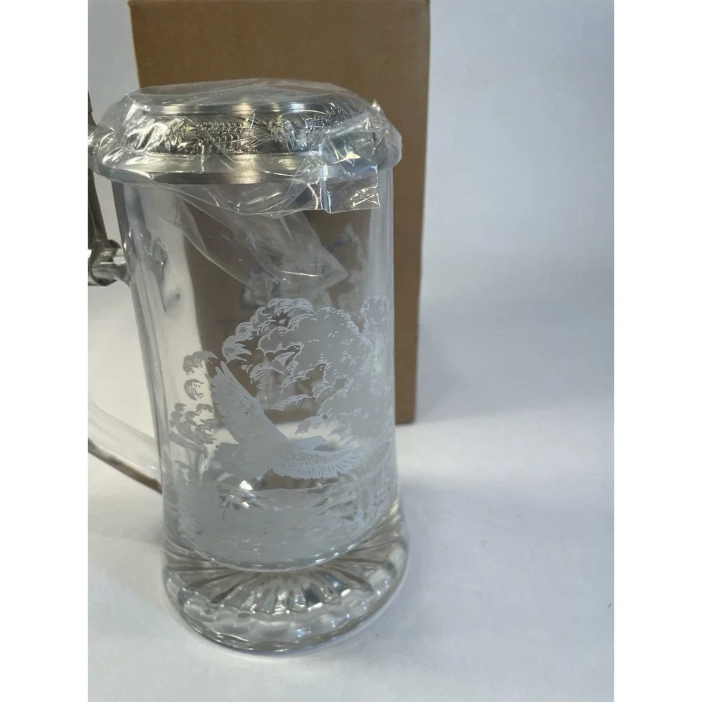 American Eagle Tankard Glass Stein Pewter Lid NIB Avon Collector Series